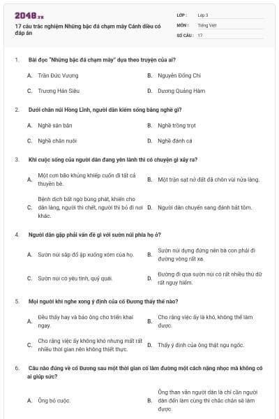 17 câu trắc nghiệm Những bậc đá chạm mây Cánh diều có đáp án