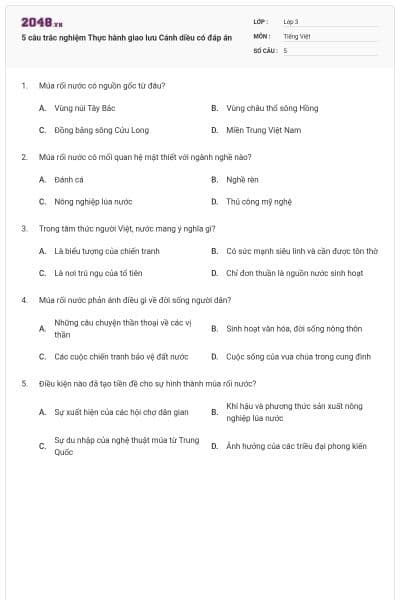 5 câu trắc nghiệm Thực hành giao lưu Cánh diều có đáp án