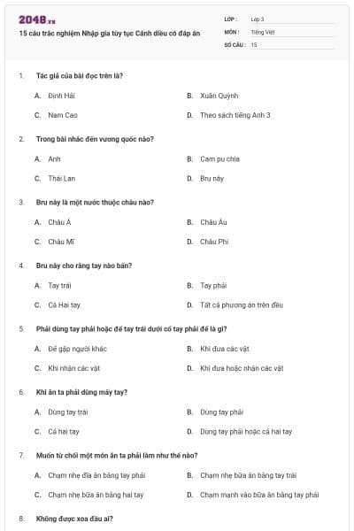 15 câu trắc nghiệm Nhập gia tùy tục Cánh diều có đáp án