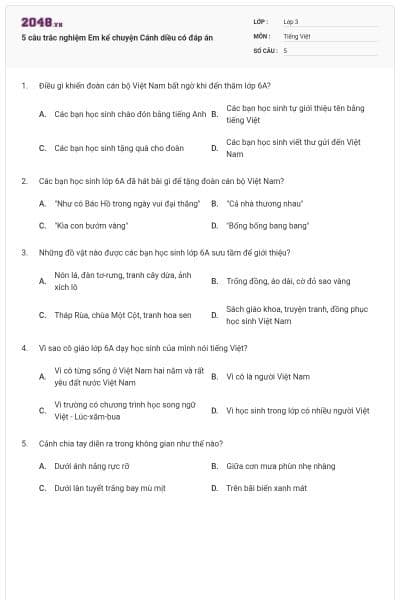 5 câu trắc nghiệm Em kể chuyện Cánh diều có đáp án