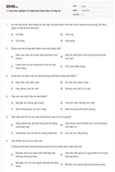 17 câu trắc nghiệm Tự đánh giá Cánh diều có đáp án