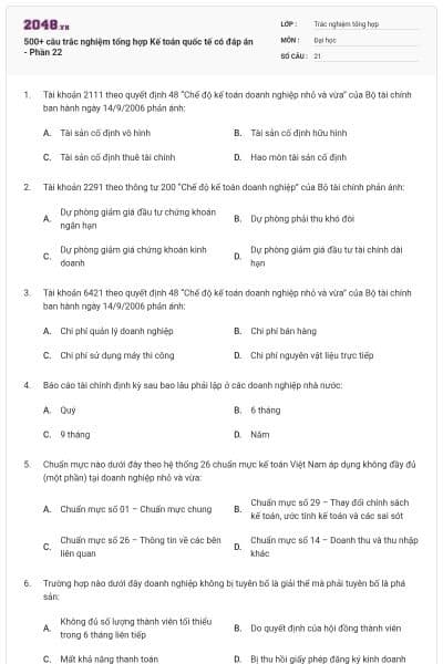 500+ câu trắc nghiệm tổng hợp Kế toán quốc tế có đáp án - Phần 22