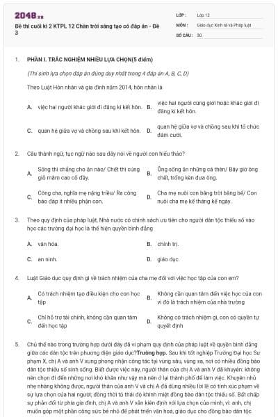 Đề thi cuối kì 2 KTPL 12 Chân trời sáng tạo có đáp án - Đề 3