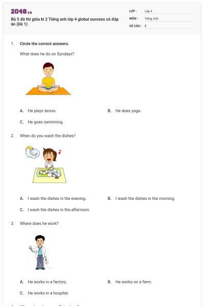 Bộ 5 đề thi giữa kì 2 Tiếng anh lớp 4 global success có đáp án (Đề 1)
