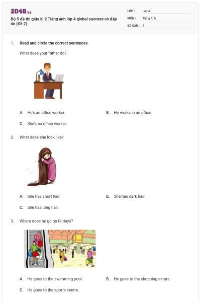 Bộ 5 đề thi giữa kì 2 Tiếng anh lớp 4 global success có đáp án (Đề 2)