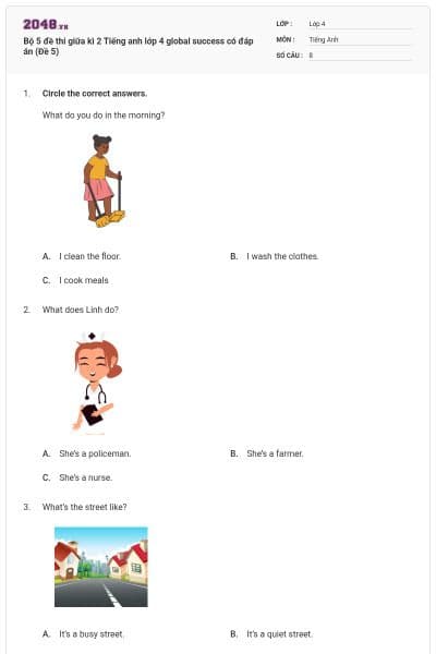 Bộ 5 đề thi giữa kì 2 Tiếng anh lớp 4 global success có đáp án (Đề 5)