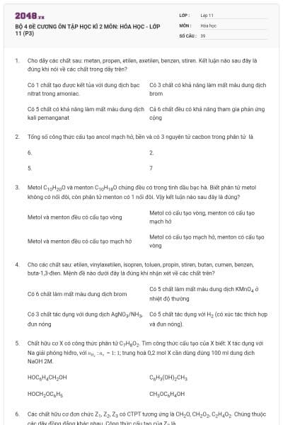 BỘ 4  ĐỀ CƯƠNG ÔN TẬP HỌC KÌ 2 MÔN: HÓA HỌC - LỚP 11 (P3)