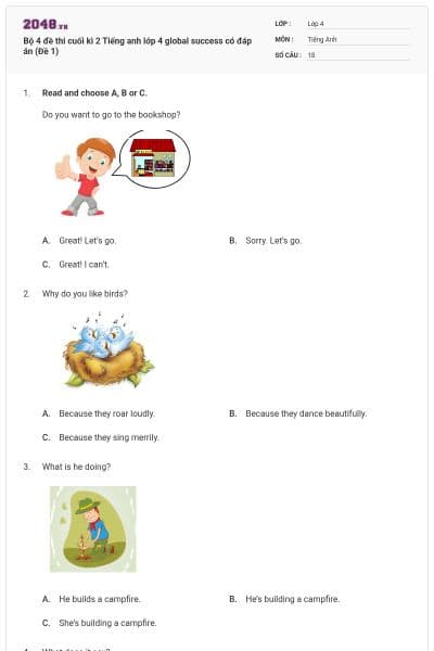 Bộ 4 đề thi cuối kì 2 Tiếng anh lớp 4 global success có đáp án (Đề 1)
