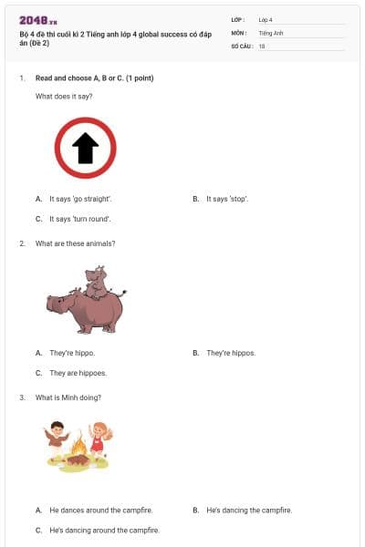Bộ 4 đề thi cuối kì 2 Tiếng anh lớp 4 global success có đáp án (Đề 2)