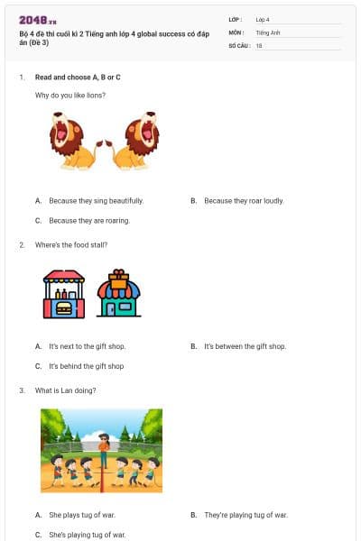 Bộ 4 đề thi cuối kì 2 Tiếng anh lớp 4 global success có đáp án (Đề 3)