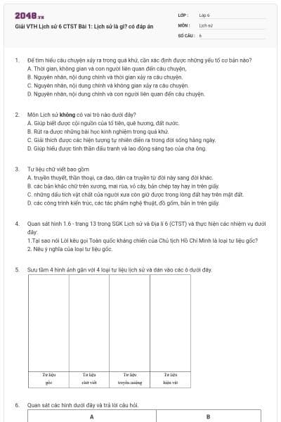 Giải VTH Lịch sử 6 CTST Bài 1: Lịch sử là gì? có đáp án