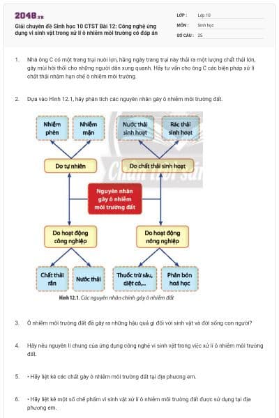 Giải chuyên đề Sinh học 10 CTST Bài 12: Công nghệ ứng dụng vi sinh vật trong xử lí ô nhiễm môi trường có đáp án