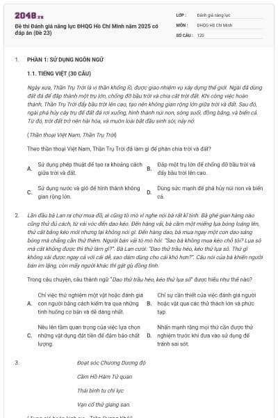 Đề thi Đánh giá năng lực ĐHQG Hồ Chí Minh năm 2025 có đáp án (Đề 23)