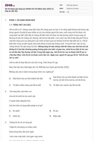 Đề thi Đánh giá năng lực ĐHQG Hồ Chí Minh năm 2025 có đáp án (Đề 26)