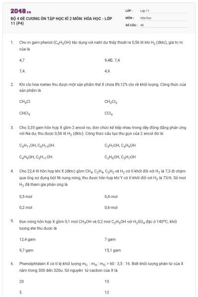BỘ 4  ĐỀ CƯƠNG ÔN TẬP HỌC KÌ 2 MÔN: HÓA HỌC - LỚP 11 (P4)