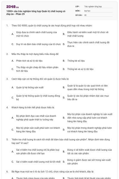 1000+ câu trắc nghiệm tổng hợp Quản trị chất lượng có đáp án - Phần 29