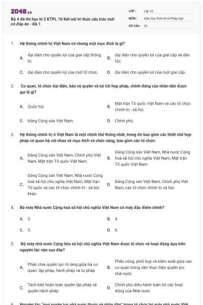 Bộ 4 đề thi học kì 2 KTPL 10 Kết nối tri thức cấu trúc mới có đáp án - Đề 1