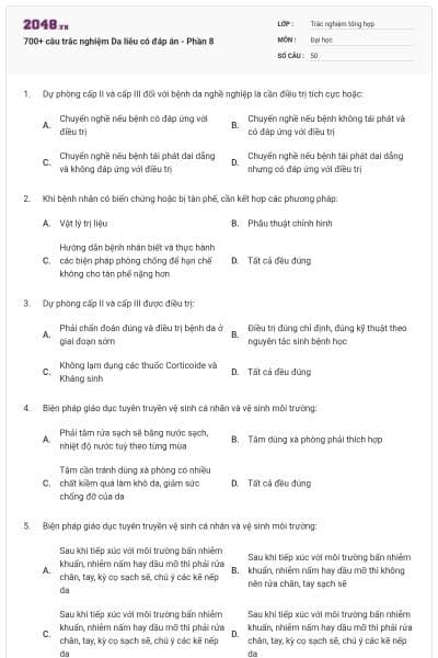 700+ câu trắc nghiệm Da liễu có đáp án - Phần 8