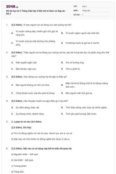 Đề thi học kì 2 Tiếng Việt lớp 5 Kết nối tri thức có đáp án - Đề 2