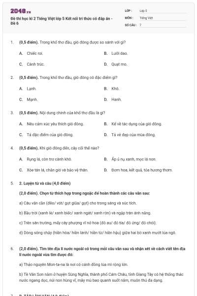 Đề thi học kì 2 Tiếng Việt lớp 5 Kết nối tri thức có đáp án - Đề 6