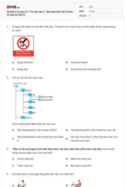 Đề kiểm tra Học kì 1 Tin học lớp 3 - Bộ sách Kết nối tri thức có đáp án (Đề 2)