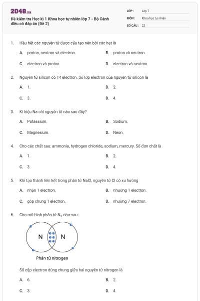 Đề kiểm tra Học kì 1 Khoa học tự nhiên lớp 7 - Bộ Cánh diều có đáp án (Đề 2)