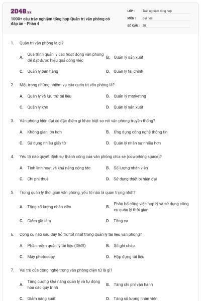 1000+ câu trắc nghiệm tổng hợp Quản trị văn phòng có đáp án - Phần 4