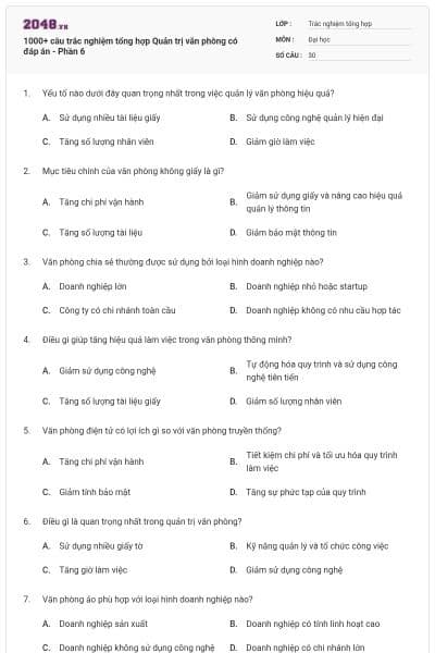 1000+ câu trắc nghiệm tổng hợp Quản trị văn phòng có đáp án - Phần 6