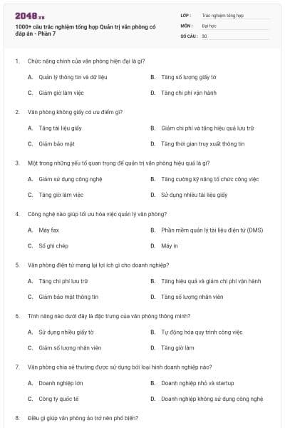 1000+ câu trắc nghiệm tổng hợp Quản trị văn phòng có đáp án - Phần 7