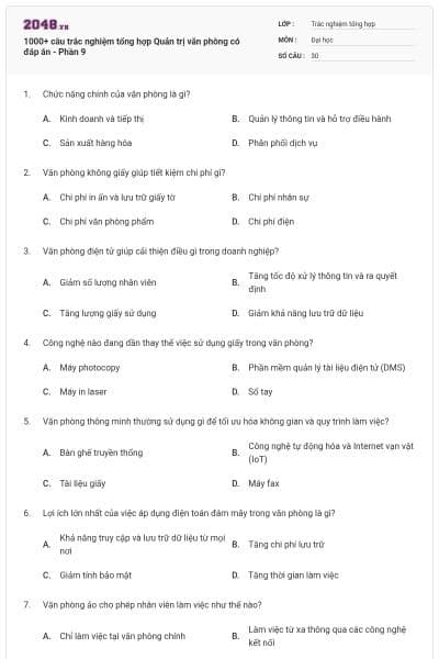 1000+ câu trắc nghiệm tổng hợp Quản trị văn phòng có đáp án - Phần 9