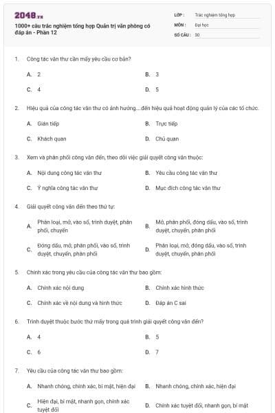 1000+ câu trắc nghiệm tổng hợp Quản trị văn phòng có đáp án - Phần 12