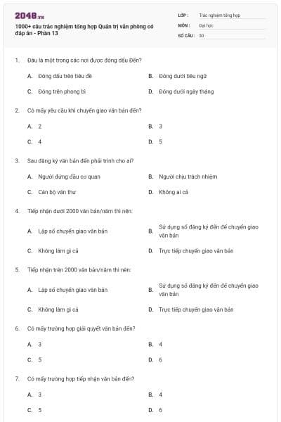 1000+ câu trắc nghiệm tổng hợp Quản trị văn phòng có đáp án - Phần 13
