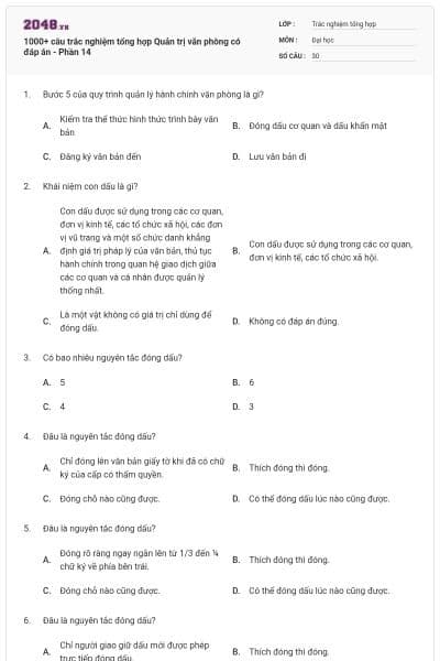 1000+ câu trắc nghiệm tổng hợp Quản trị văn phòng có đáp án - Phần 14