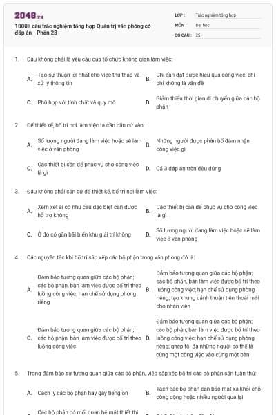 1000+ câu trắc nghiệm tổng hợp Quản trị văn phòng có đáp án - Phần 28