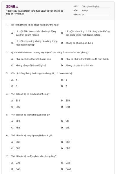 1000+ câu trắc nghiệm tổng hợp Quản trị văn phòng có đáp án - Phần 29