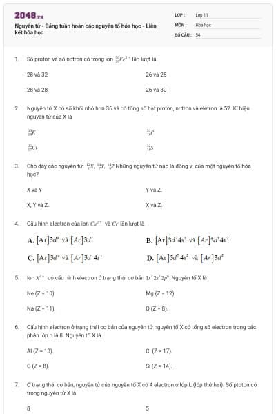 Nguyên tử - Bảng tuần hoàn các nguyên tố hóa học - Liên kết hóa học