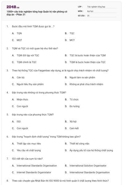 1000+ câu trắc nghiệm tổng hợp Quản trị văn phòng có đáp án - Phần 31