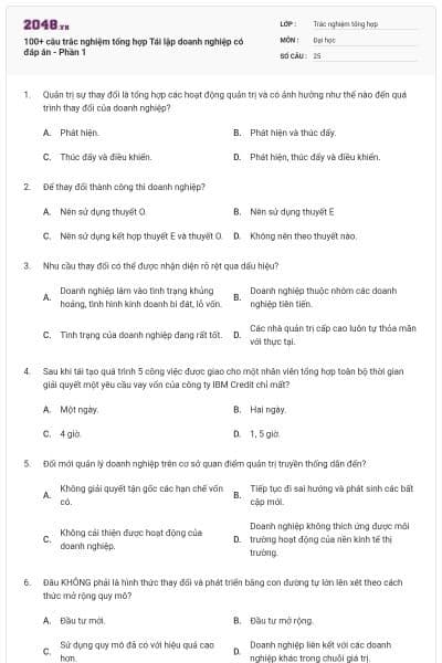 100+ câu trắc nghiệm tổng hợp Tái lập doanh nghiệp có đáp án - Phần 1