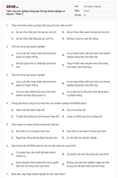 100+ câu trắc nghiệm tổng hợp Tái lập doanh nghiệp có đáp án - Phần 2