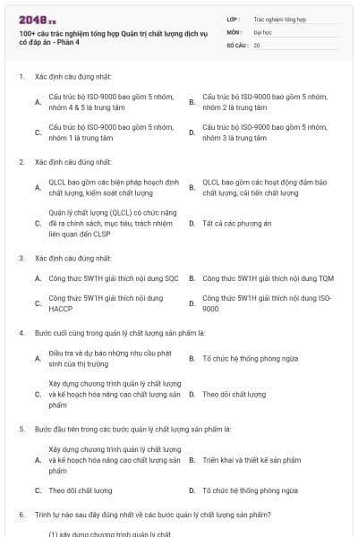 100+ câu trắc nghiệm tổng hợp Quản trị chất lượng dịch vụ có đáp án - Phần 4