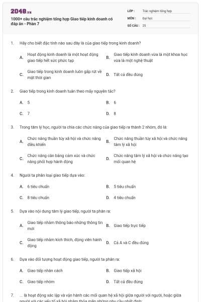 1000+ câu trắc nghiệm tổng hợp Giao tiếp kinh doanh có đáp án - Phần 7