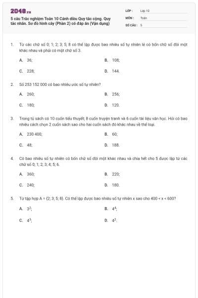 5 câu Trắc nghiệm Toán 10 Cánh diều Quy tắc cộng. Quy tắc nhân. Sơ đồ hình cây (Phần 2) có đáp án (Vận dụng)