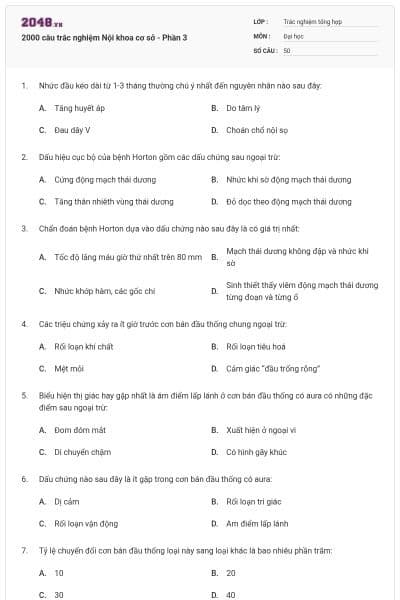 2000 câu trắc nghiệm Nội khoa cơ sở - Phần 3