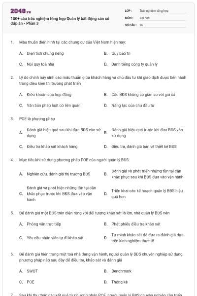 100+ câu trắc nghiệm tổng hợp Quản lý bất động sản có đáp án - Phần 3