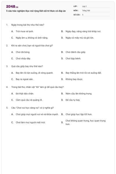 5 câu trắc nghiệm Đọc mở rộng Kết nối tri thức có đáp án