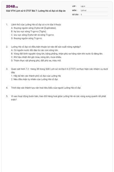 Giải VTH Lịch sử 6 CTST Bài 7: Lưỡng Hà cổ đại có đáp án
