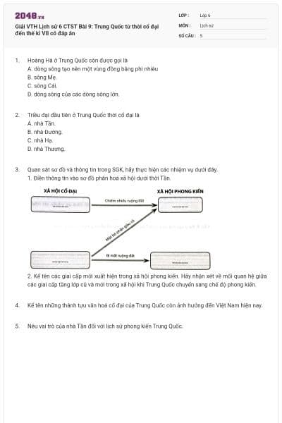 Giải VTH Lịch sử 6 CTST Bài 9: Trung Quốc từ thời cổ đại đến thế kỉ VII có đáp án