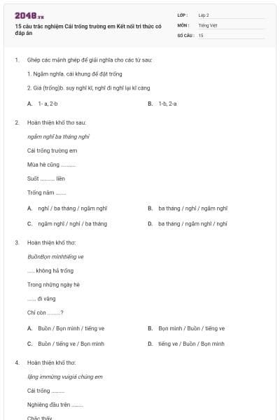 15 câu trắc nghiệm Cái trống trường em Kết nối tri thức có đáp án