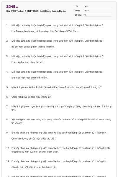 Giải VTH Tin học 6 KNTT Bài 2: Xử lí thông tin có đáp án