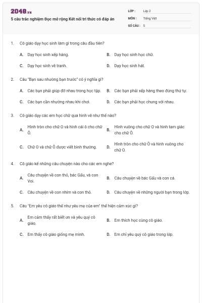 5 câu trắc nghiệm Đọc mở rộng Kết nối tri thức có đáp án